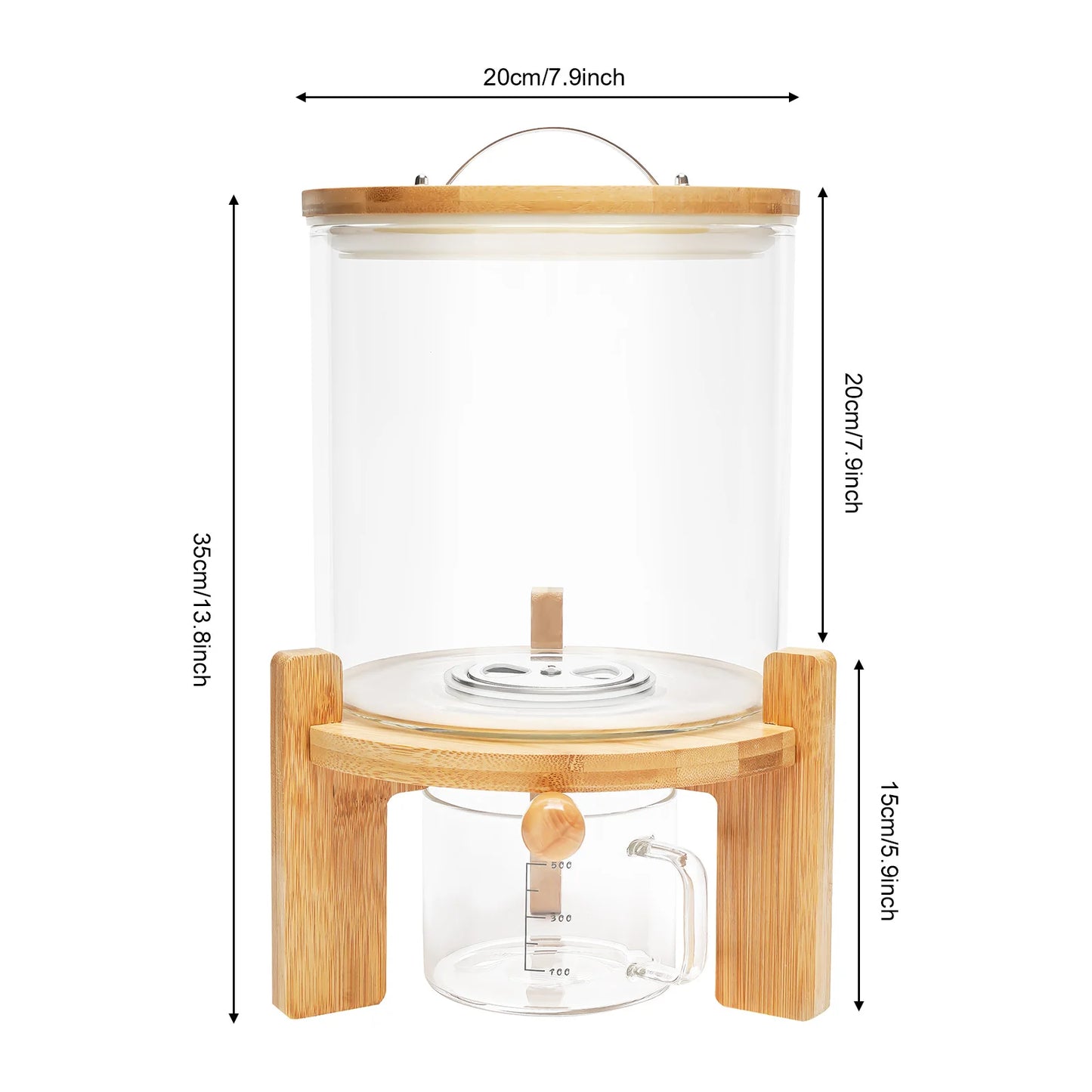 Glass Cereal Dispenser And Storage Container With Measuring Mug