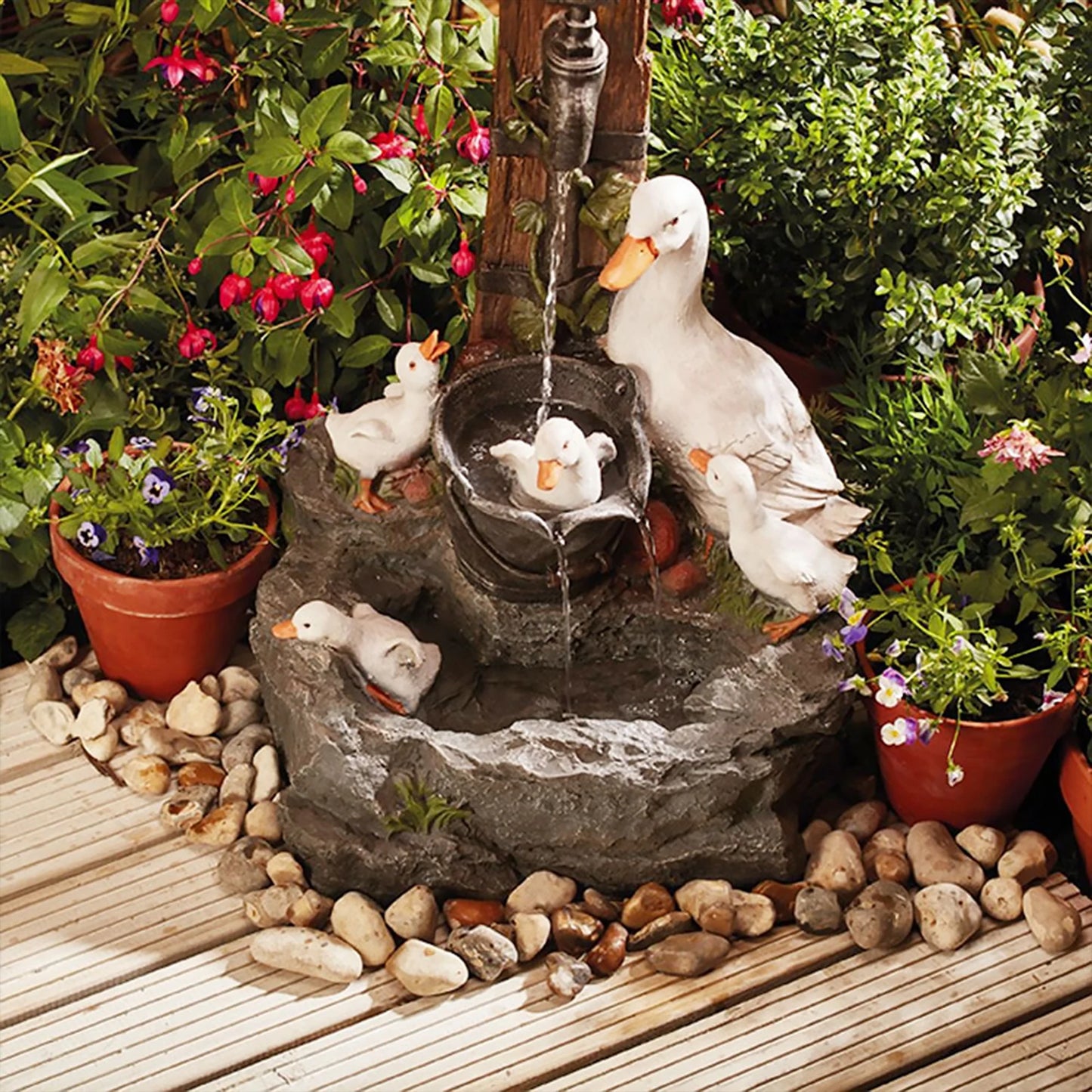 Alloet Duck Squirrel Fountain Ornament Water Feature Garden Decor Light