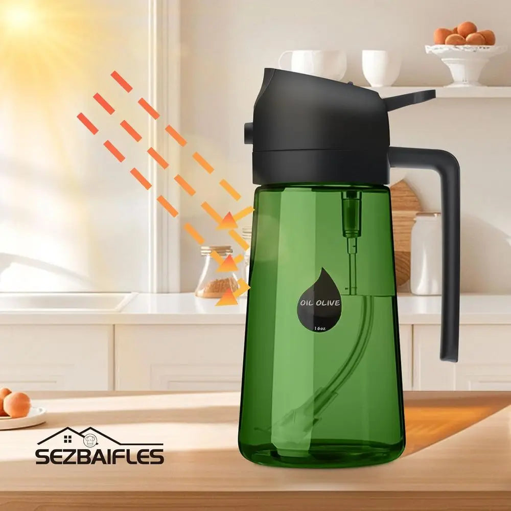 2 In 1 Olive Oil Sprayer Dispenser Glass Bottle Kitchen
