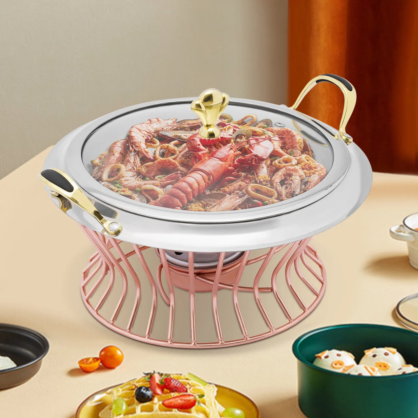 Stainless Steel Round Chafing Dish 24cm 2L Buffet Warmer With Fuel Holder