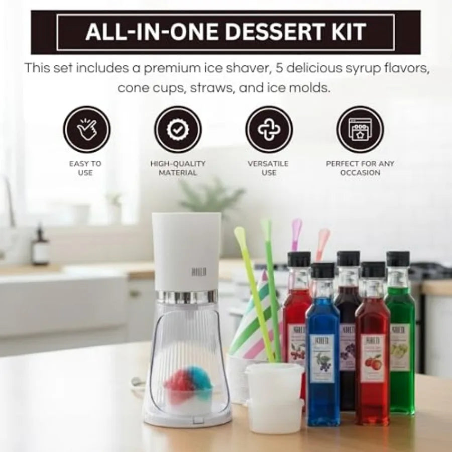 Electric Snow Cone Machine Gift Set With 5 Syrup Flavors And 25 Cups