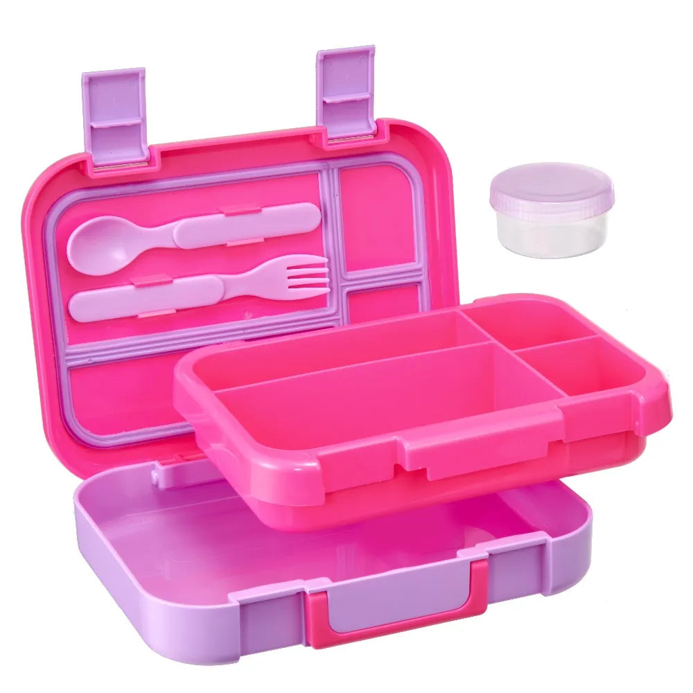 Kids Bento Box Four Compartment Lunch Box With Fork Spoon And Sauce Cup