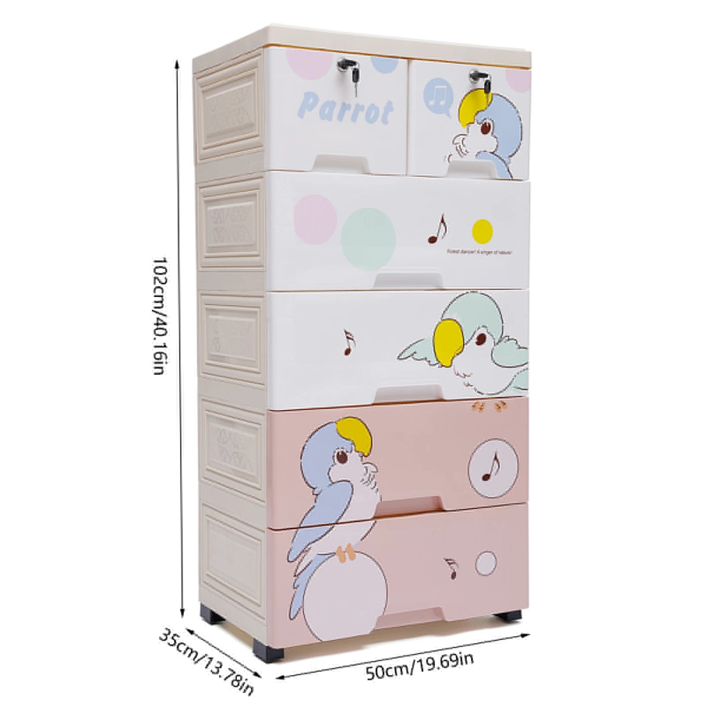 Modern Rolling Parrot Plastic Dresser Storage Cabinet 6 Drawer Organizer