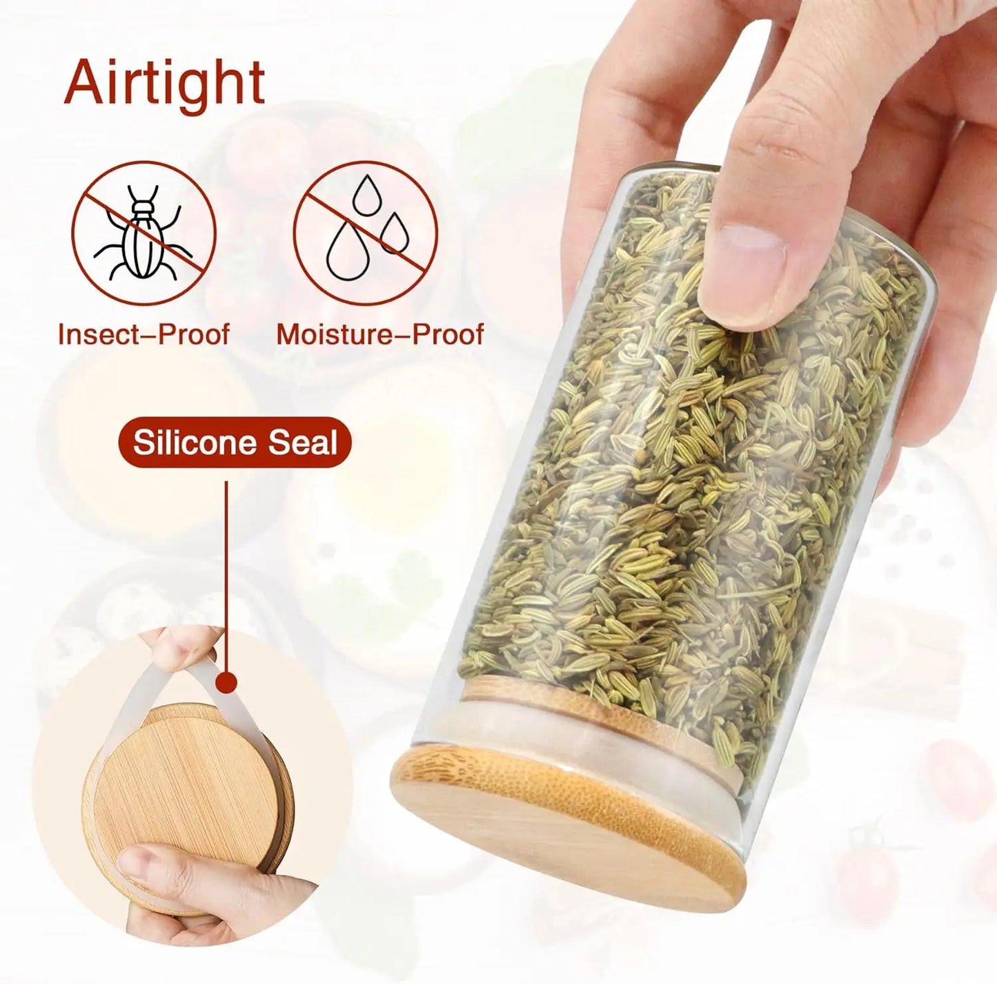 Glass Spice Jars With Bamboo Lids And Airtight Stackable Containers