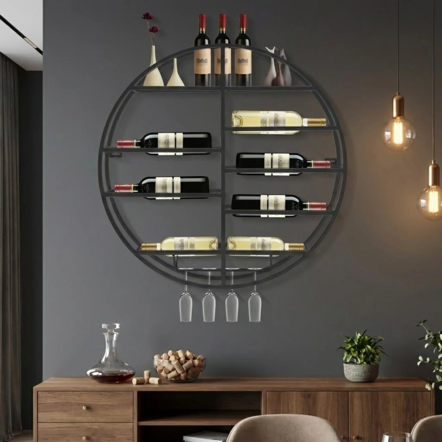 Bymaocar Steel Wall Mounted 7 Bottle Wine Rack Organizer