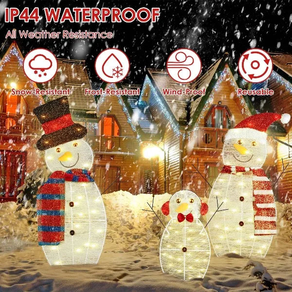 Christmas Snowman Family Yard Decorations With LED Lights