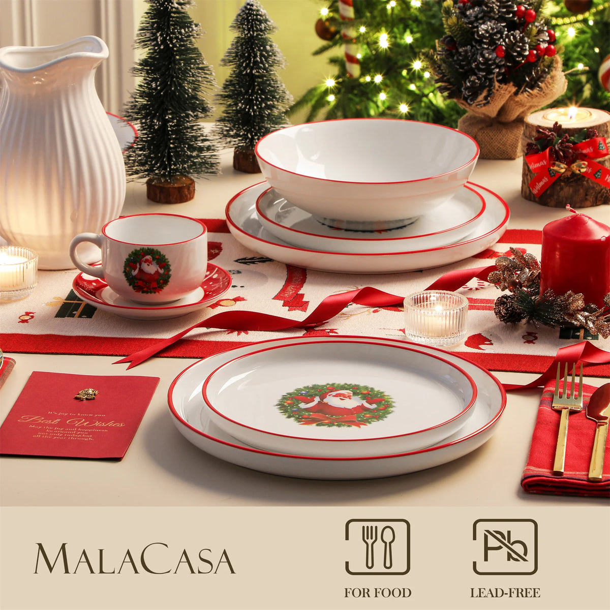 MALACASA Ceramic Christmas Dinnerware Set With Plates And Cups