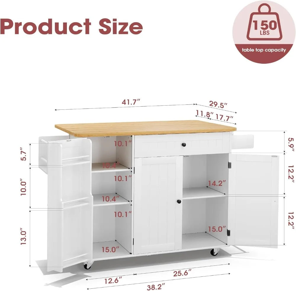 Portable Kitchen Island Cart With Storage Drop Leaf Table Wheels
