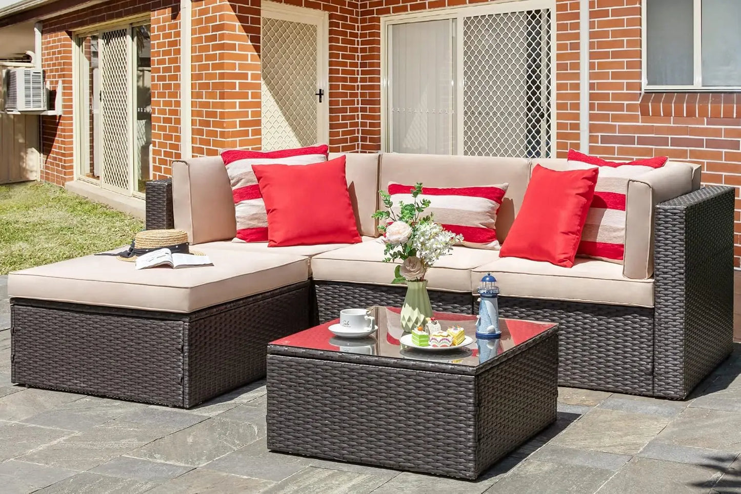 Outdoor All Weather PE Wicker Patio Sectional Sofa Set