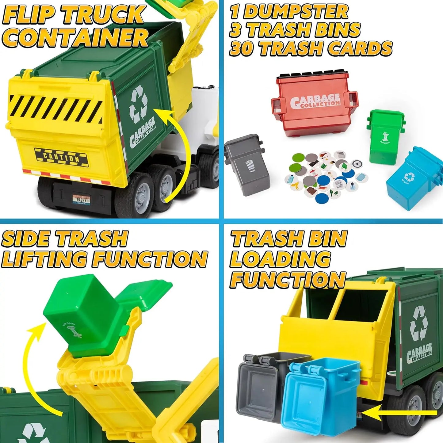 JOYFY Friction Powered Garbage Truck Toy Set With Dumpster Bins