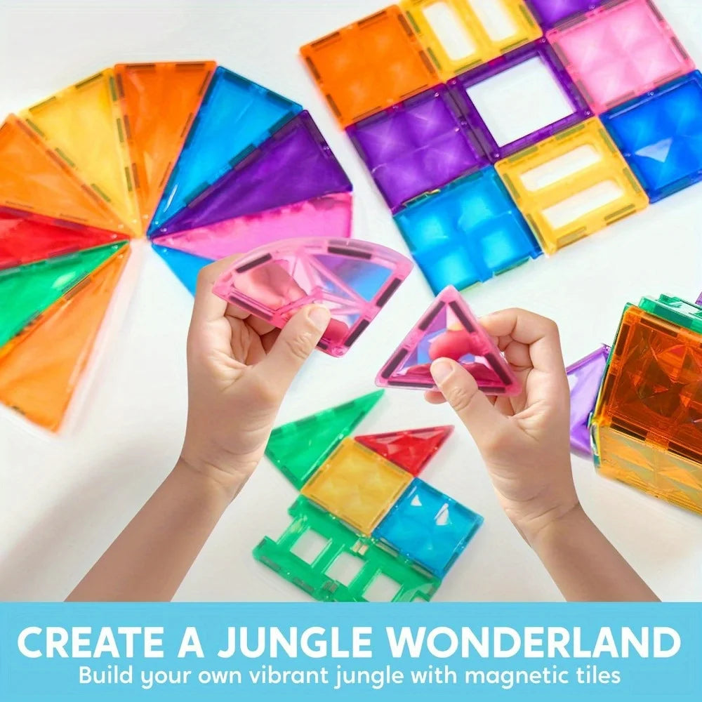 Joyfy Magnetic Building Tiles Set 110 Pieces With Vehicle Blocks