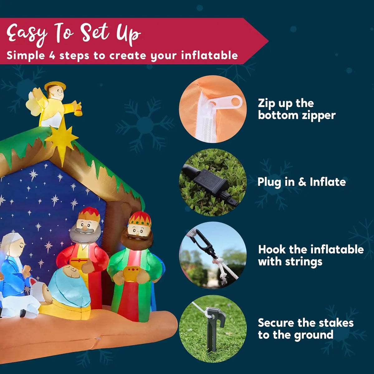 Joyfy Christmas Inflatable Nativity Scene With LED Yard Decor