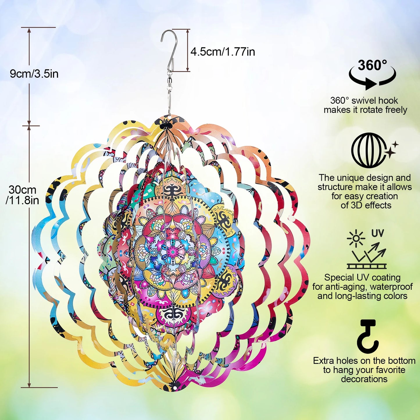 Animal Wind Turbine Outdoor Decoration Mandala 3D Rotating Wind Chime