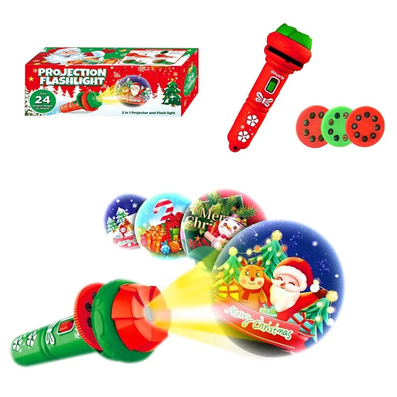 Christmas Projection Flashlight Toy, 24 Holiday Pattern Projector for Kids