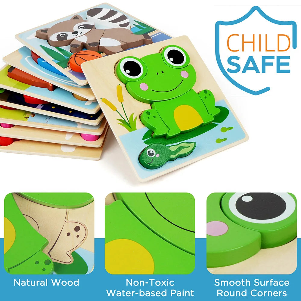 Animal Wooden Puzzles For Toddlers Educational Toys Pack Of 8