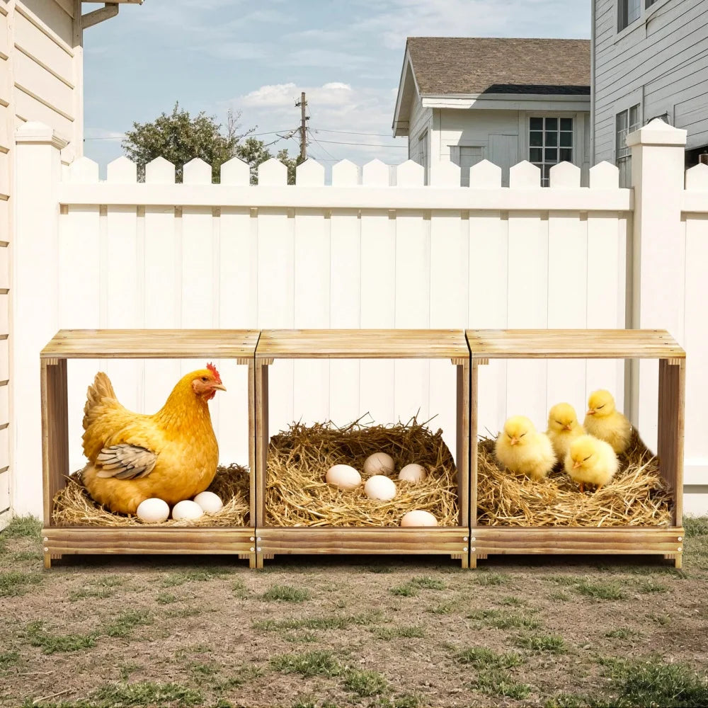 Pine Wood Chicken Nesting Box 3 Compartment Egg Nest Chickens