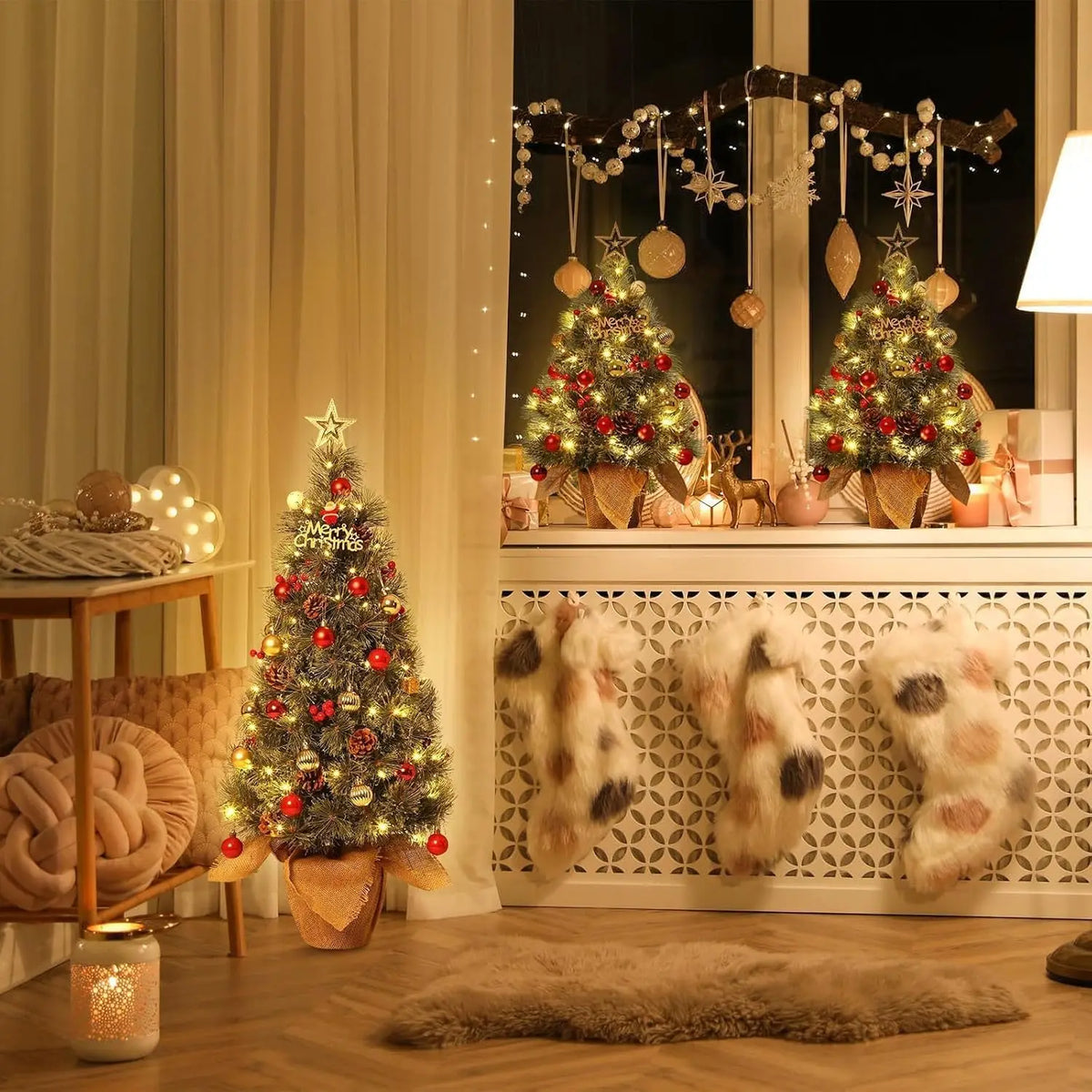 HiMISS Flocked Artificial Christmas Tree with Warm White Lights