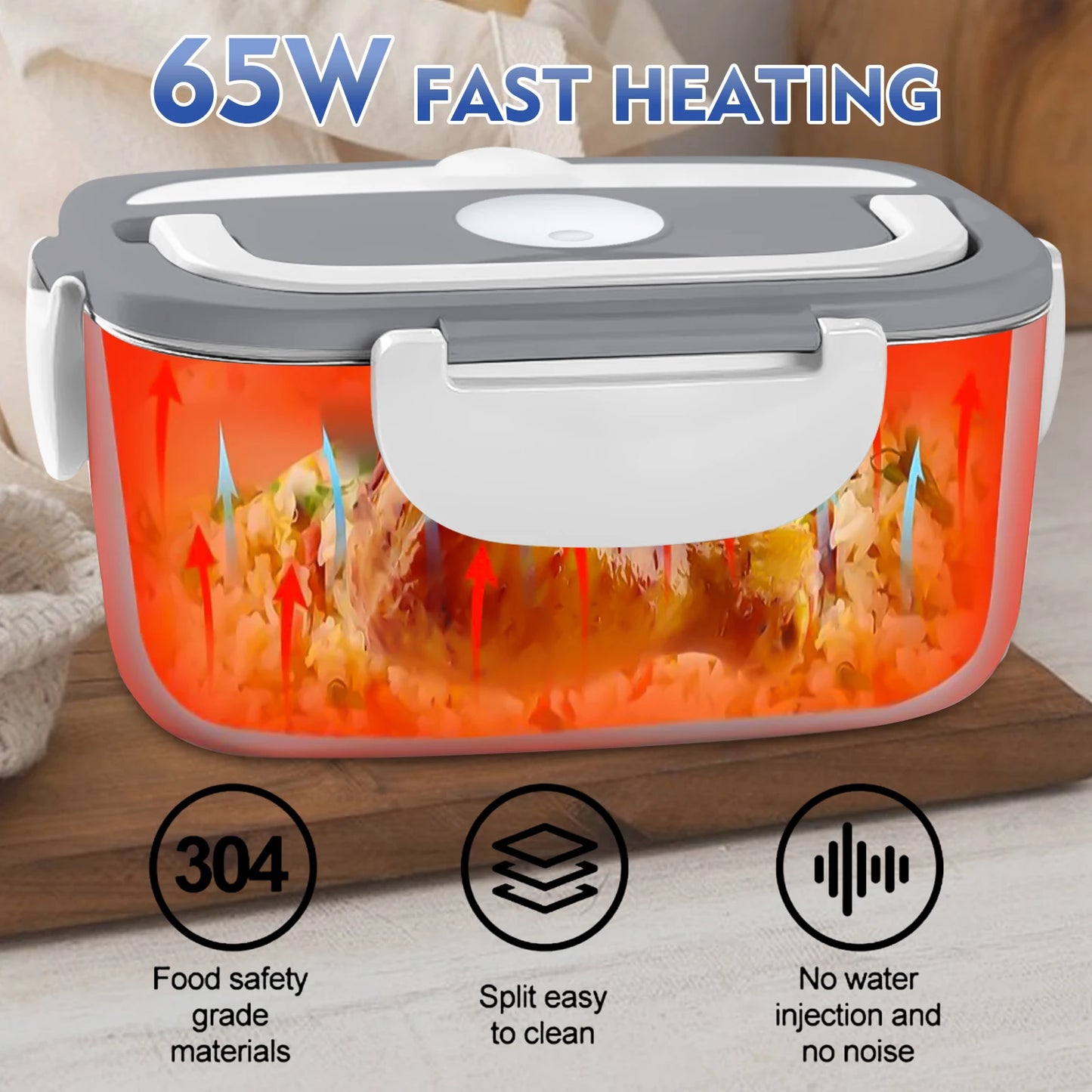 MDHAND 3 In 1 Electric Lunch Box 65W Fast Heating Leakproof