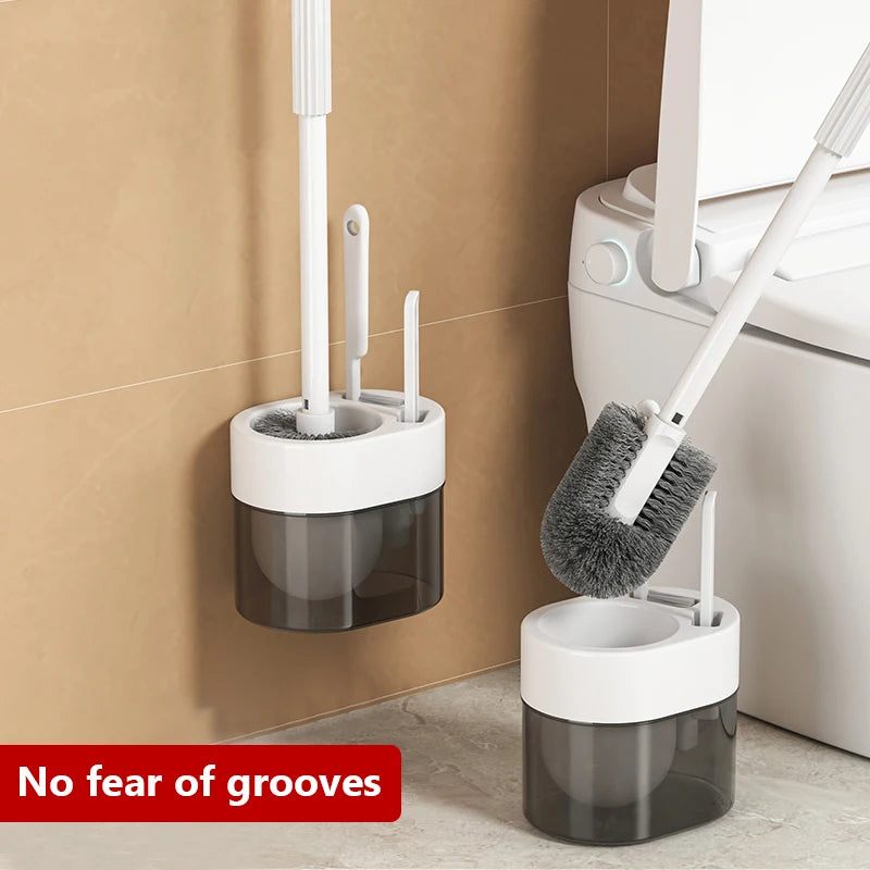 Multi Functional Wall Mounted Toilet Brush Set With Silicone Bristles