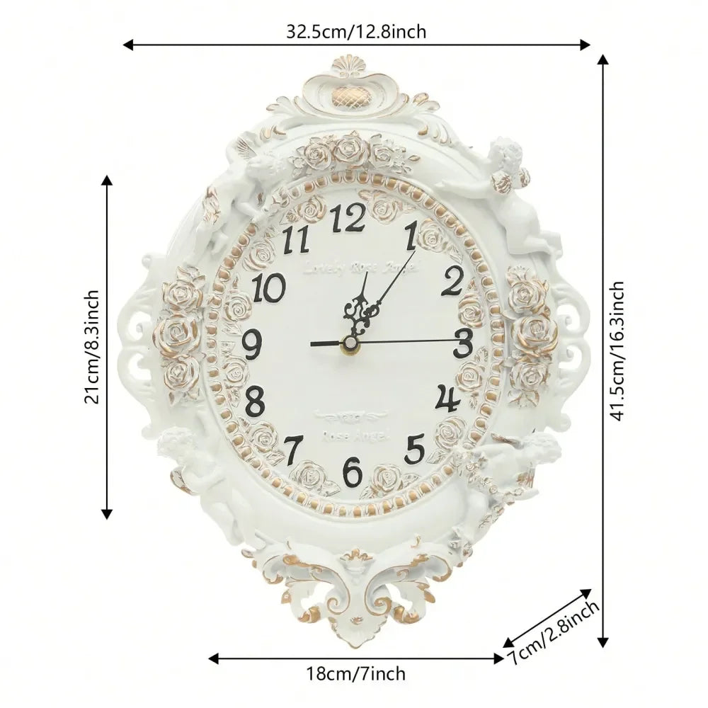 XMSJ Resin Wall Clock Retro Silent Angel And Rose Mural