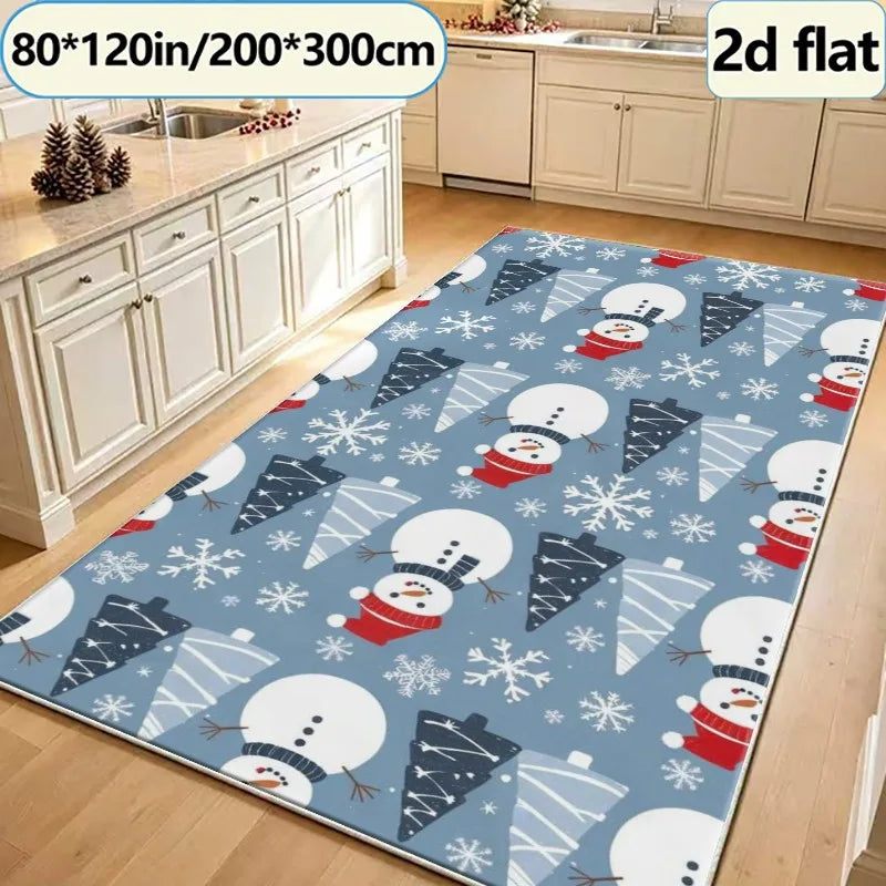 Winter Snowman Christmas Tree Rug Holiday Living Room Carpet
