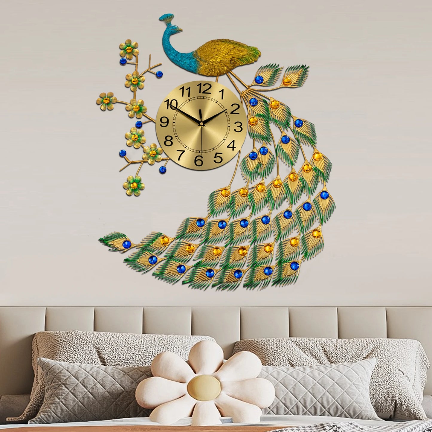 Peacock Wall Clock Acrylic Modern Art Living Room Decor Gift