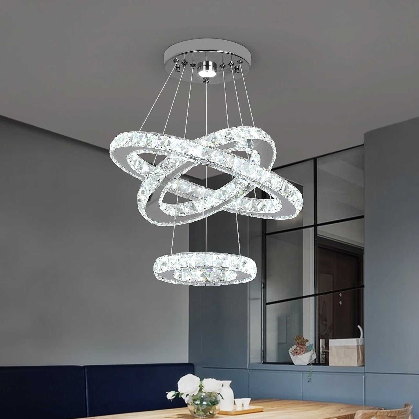 GreeLustr Led Crystal Pendant Chandelier Ring Light For Living Room