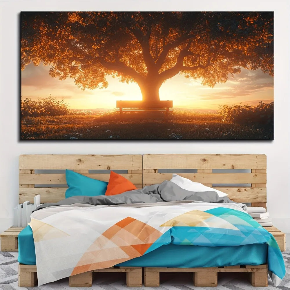 Pine Frame Wall Art Sunset Tree Forest Framed Painting