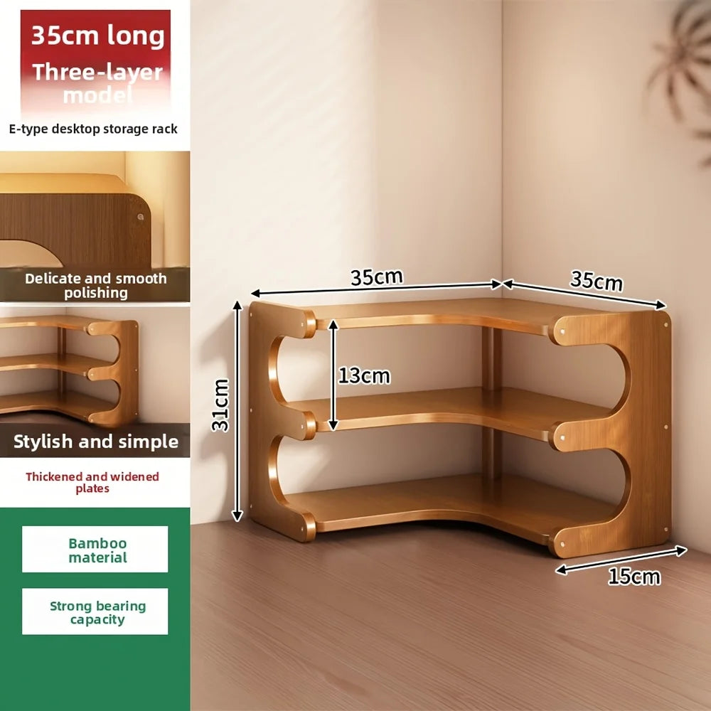 Multi-Tier Bamboo Corner Desk Shelf Space Saver for Home Office