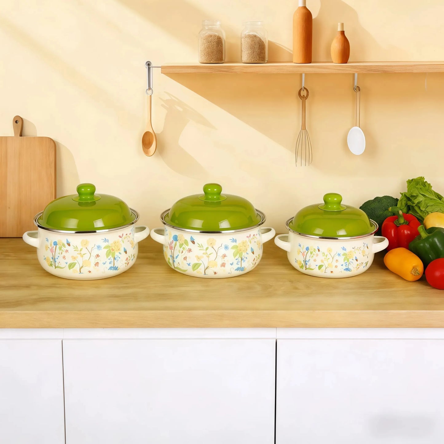 Vintage Enamel Stock Pot Set With Lids Three Piece Induction