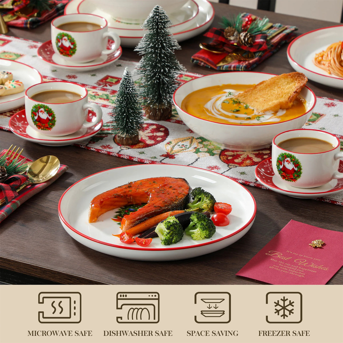 MALACASA Ceramic Christmas Dinnerware Set With Plates And Cups