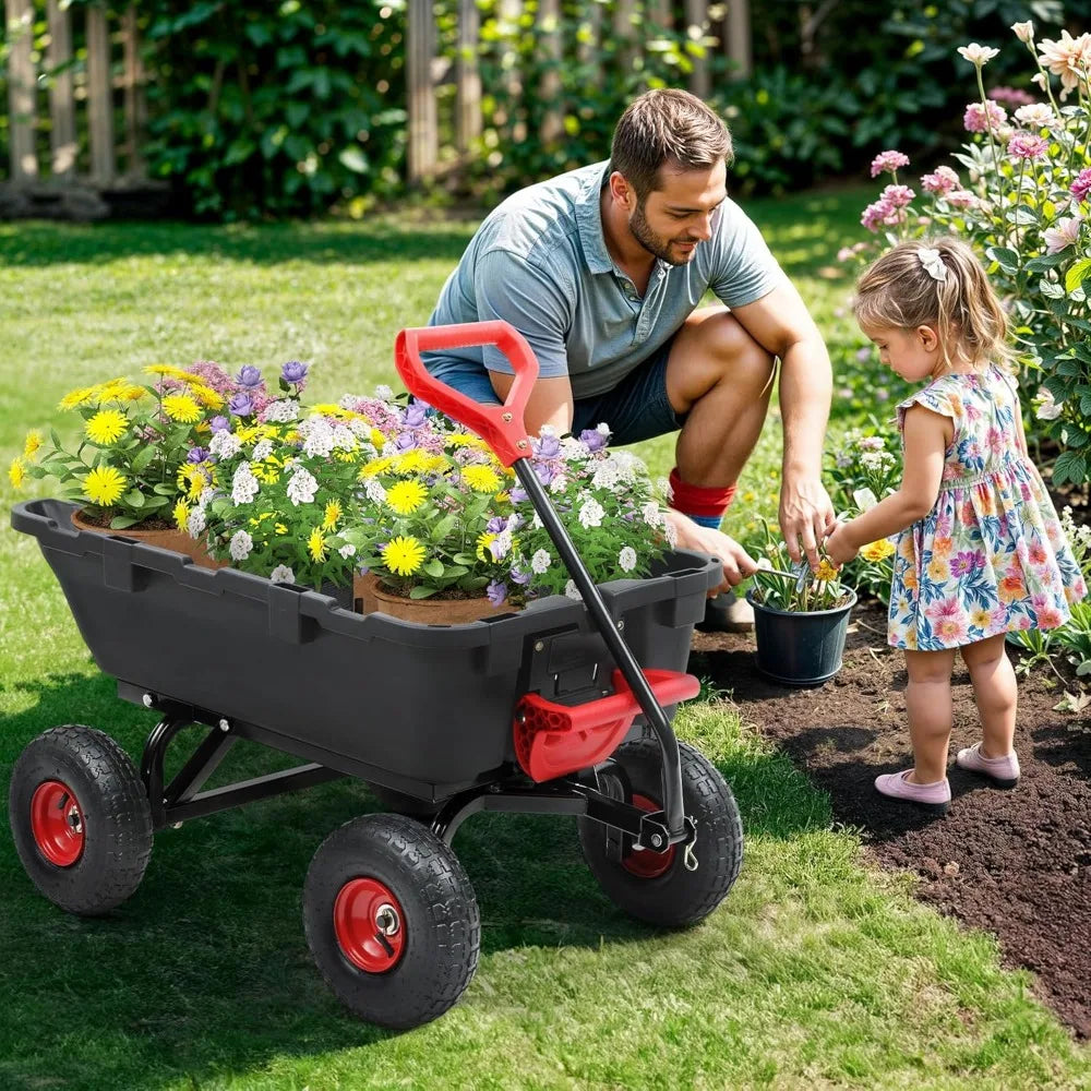 Dump Cart 800Lbs Heavy Duty Yard Wagon With Pneumatic Tires