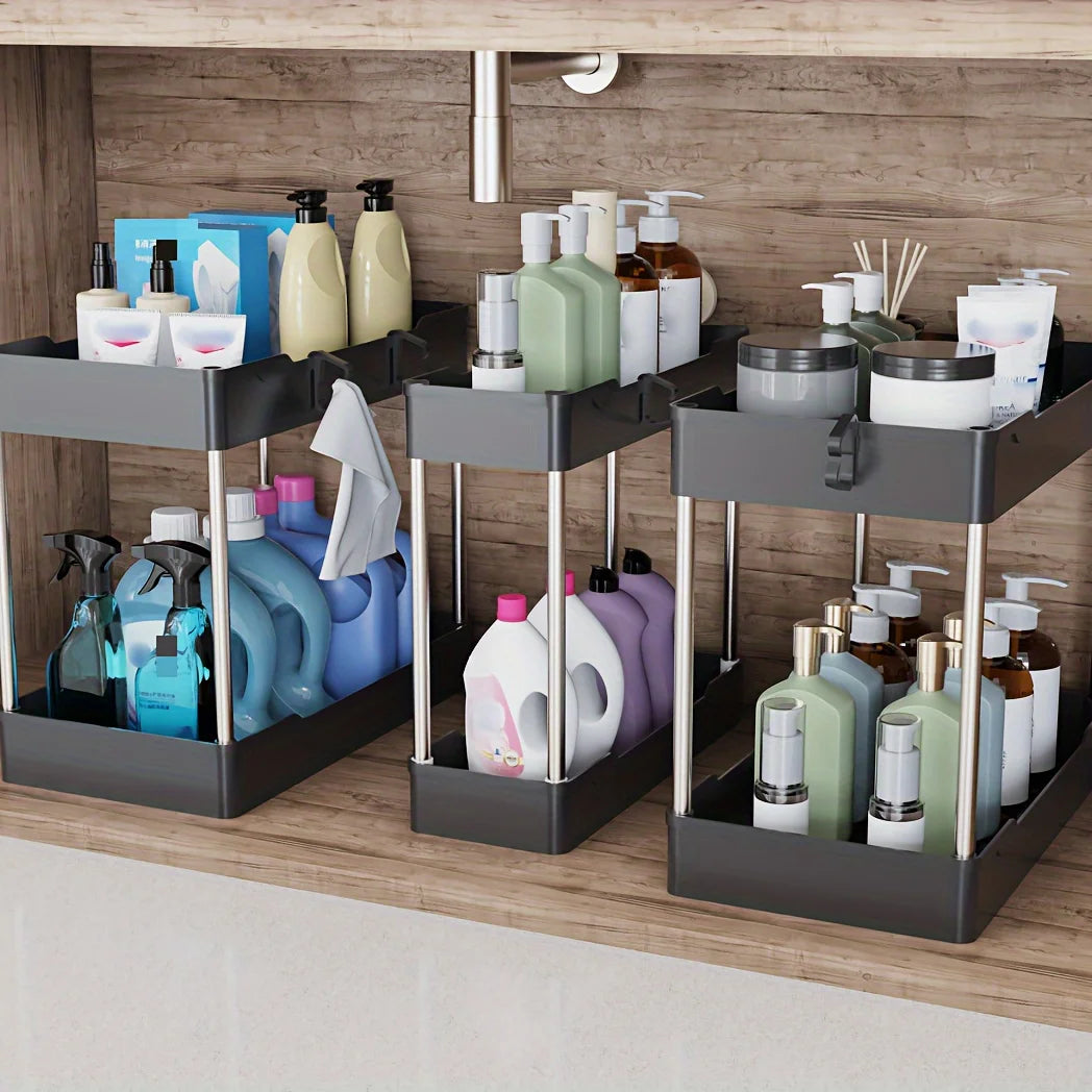 Under Bathroom Sink Organizer Set For Kitchen And Bathroom Storage