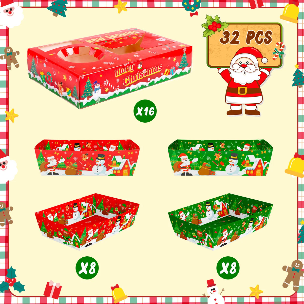 Premium Christmas Paper Snack Trays For Holiday Party Decor