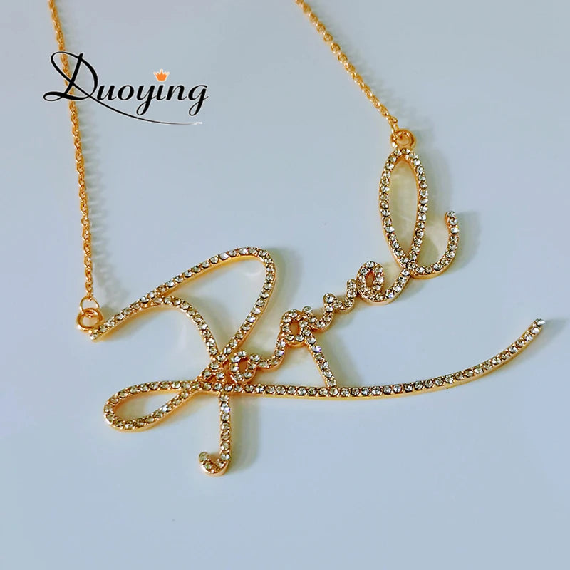 Duoying Zirconia Initials Name Necklace With Crystal Pendant