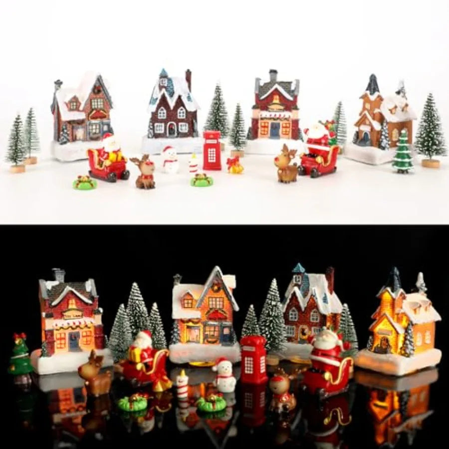 Christmas Village Houses With LED Lights Town Scene Figurine Set