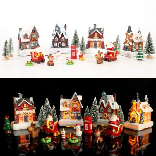 Christmas Village Houses With LED Lights Town Scene Figurine Set