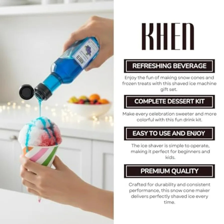Electric Snow Cone Machine Gift Set With 5 Syrup Flavors And 25 Cups