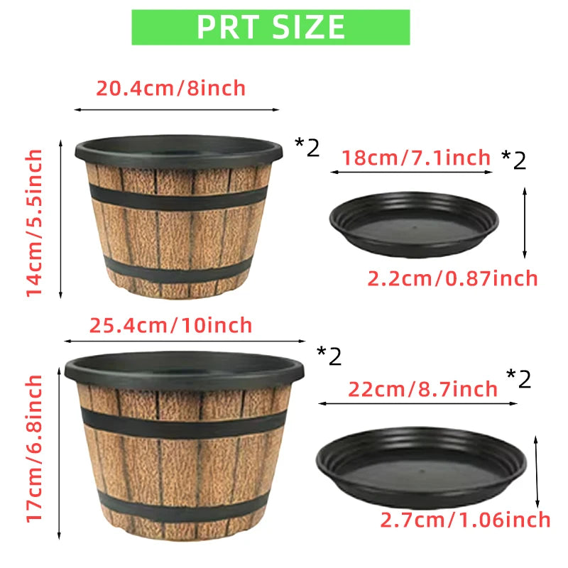 Resin Imitation Wooden Barrel Planter Indoor Outdoor Flower Pot