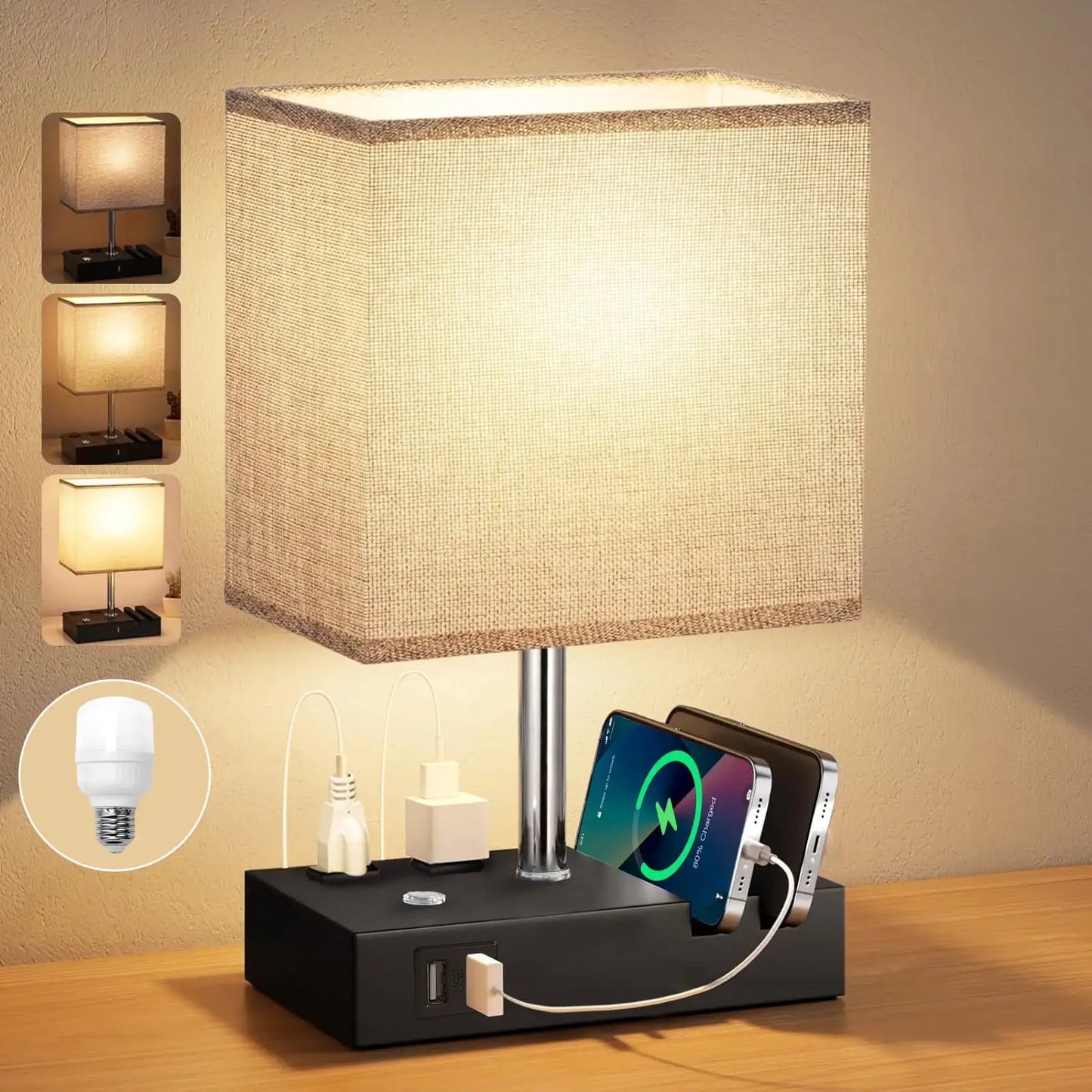 SZRSTH Bedside Lamp With Dual USB Ports And Dimmable LED