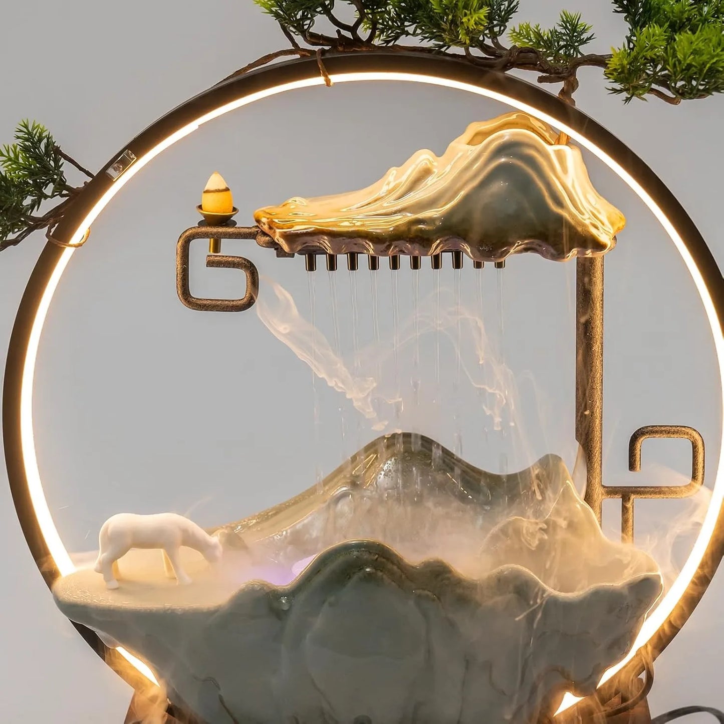Bymaocar Tabletop Water Fountain Indoor Waterfall With Mist And LED