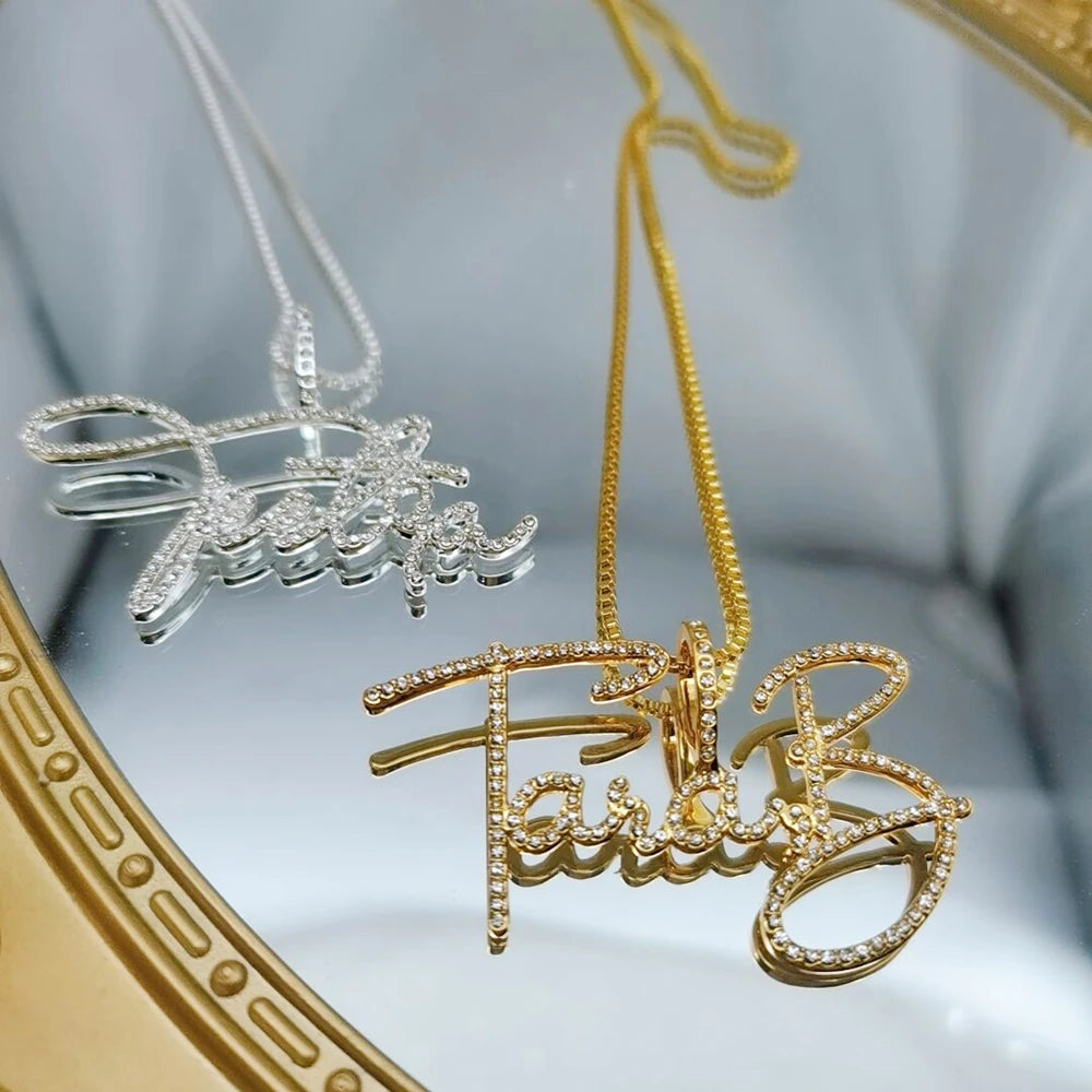 Duoying Zirconia Initials Name Necklace With Crystal Pendant