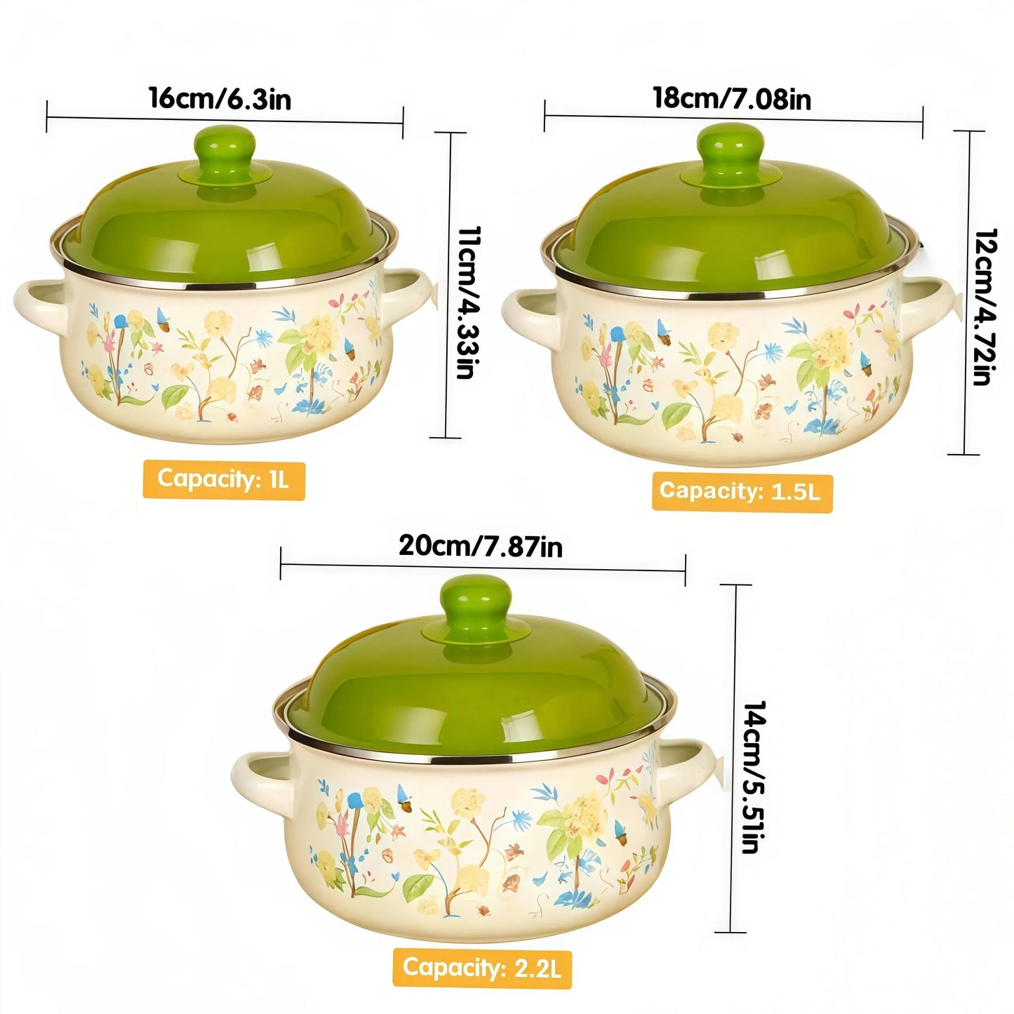 Vintage Enamel Stock Pot Set With Lids Three Piece Induction