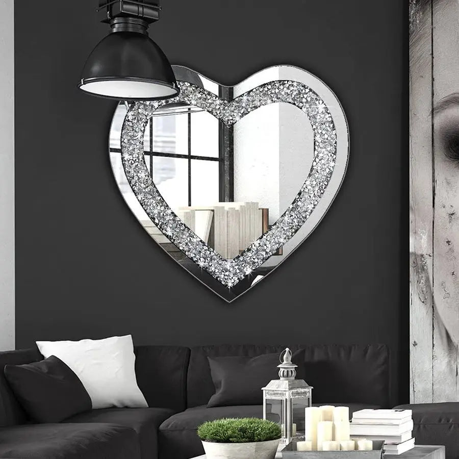 Crystal Crush Diamond Heart Shaped Frameless Wall Mirror