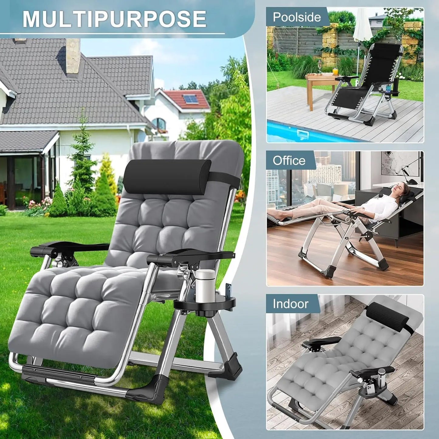 Zero Gravity Outdoor Folding Lounge Chair Premium Recliner Patio Chair