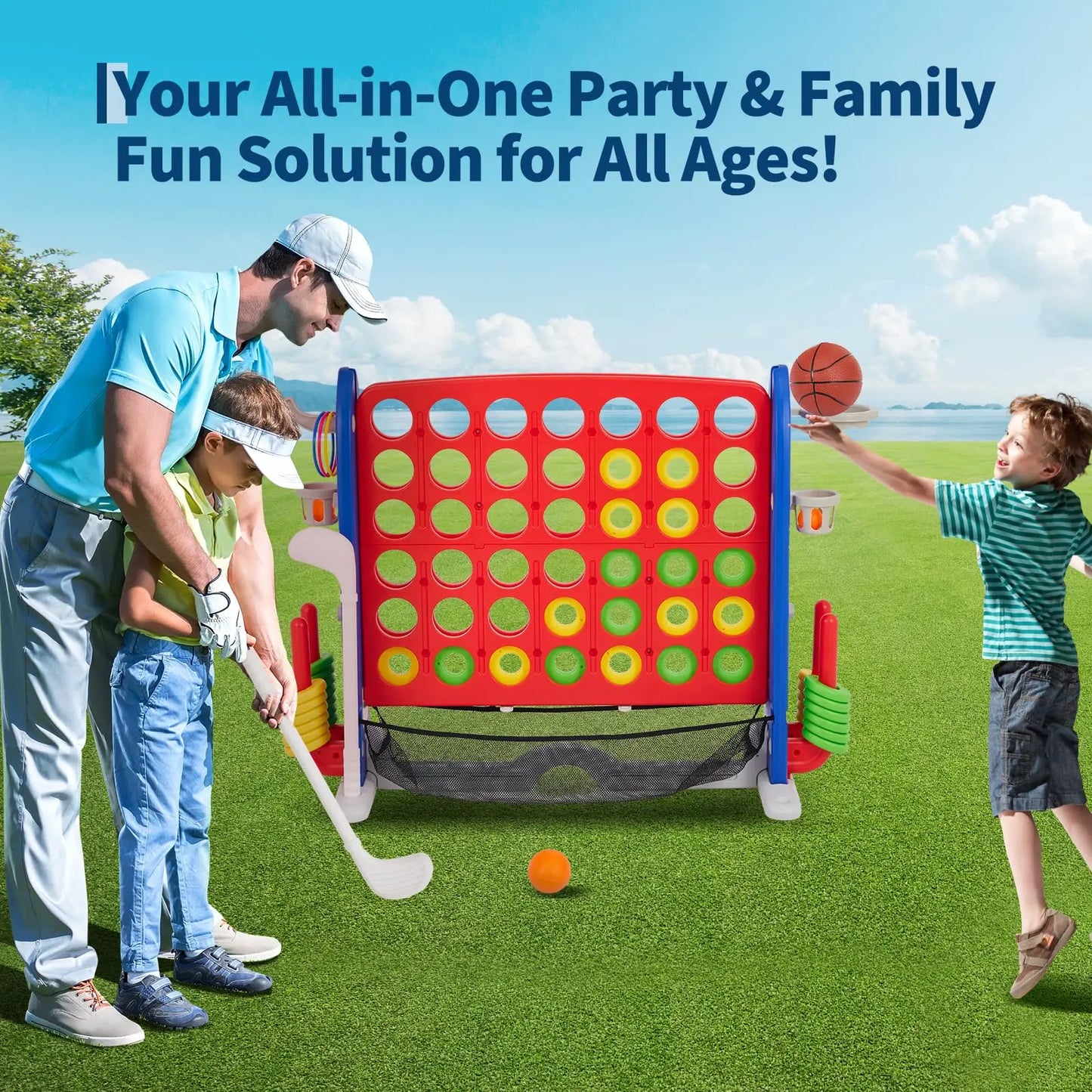 Giant 4-in-1 Connect Four Ring Toss Yard Game Indoor Outdoor