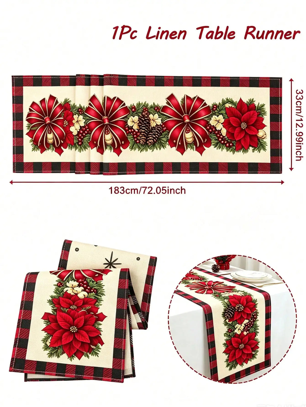 Christmas Floral Bow Table Runner Holiday Party Table Decoration