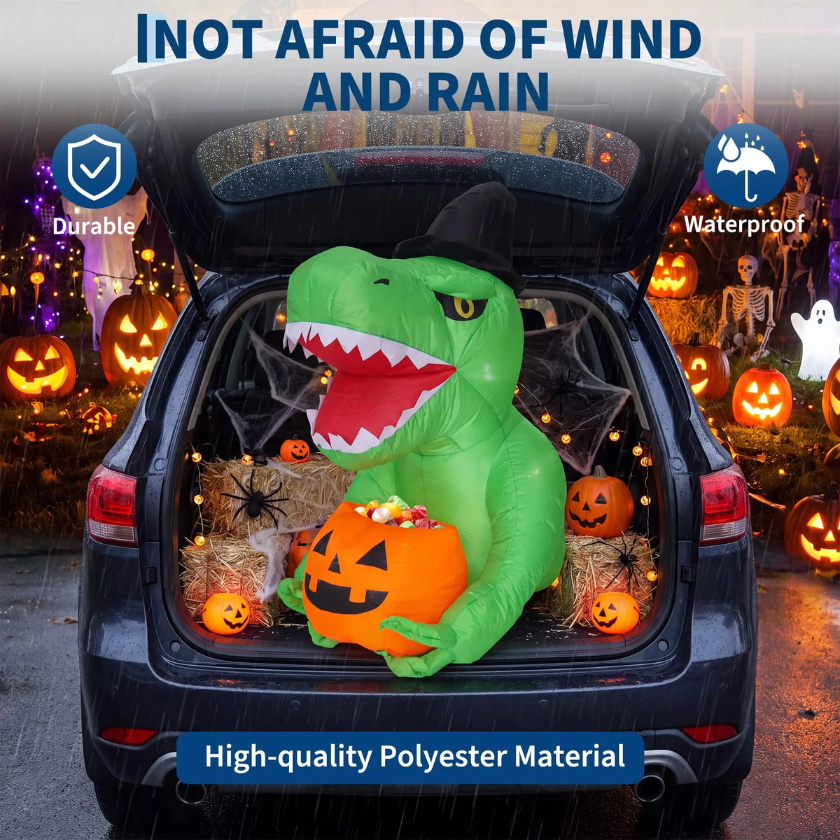 Animated Halloween Inflatable Dinosaur With Pumpkin LED Lights Outdoor Decoration