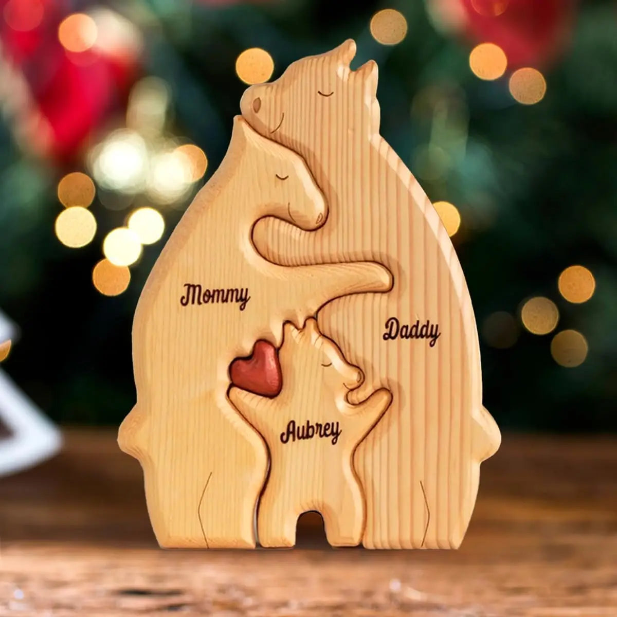 Personalized Bear Family Wooden Puzzle Free Engraving Name Gift