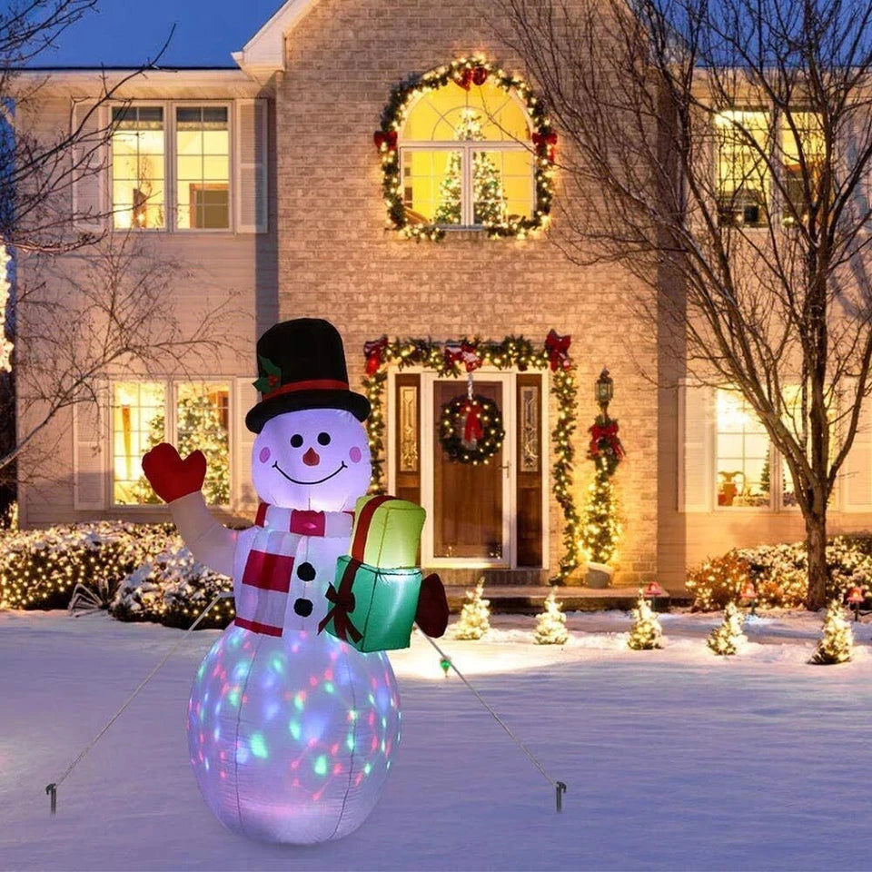 Christmas Inflatable Snowman With Rotating LED Lights Outdoor Decor